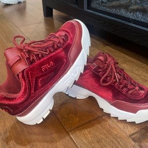 Red velvet Fila sneakers